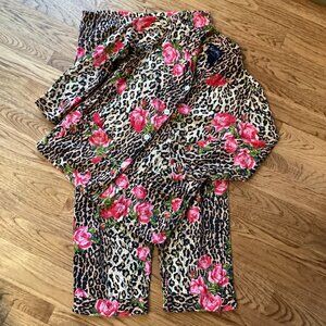Nick & Nora 2pc Leopard Cheetah Animal & Rose Print Cotton Pajama Pant Set SMALL